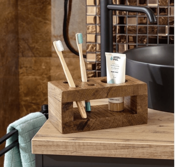 Toothbrush & Paste Wooden  Holder